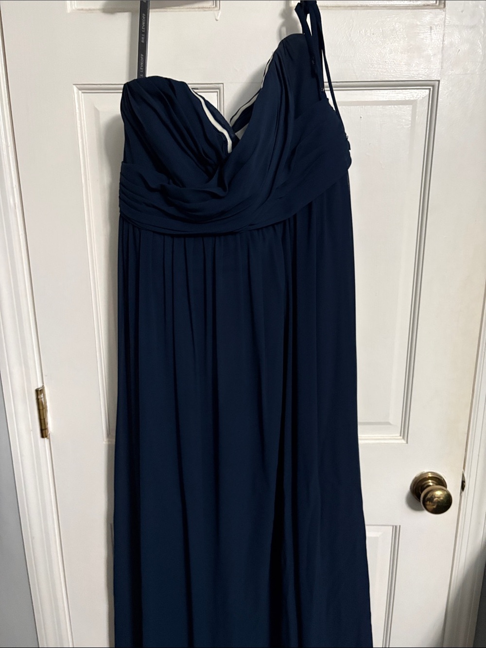 Bill Levkoff Navy Strapless Draped Maxi Gown